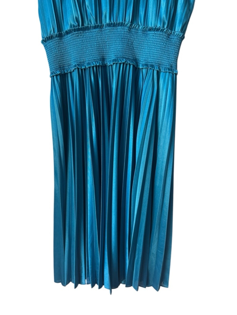 Nanette Lepore Teal Pleated Midi Dress with Smocked Waist, Size 10 - Picture 6 of 10